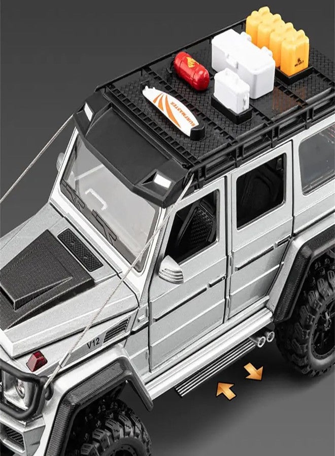PEZYOX 1:24 Diecast Mercedes-Benz G550-4X4 Modified Metal Pull Back Car with 6 Openable Doors & Sound Light Auto Toy car Best Gift Toys for Kids Boys (Silver) - Image 5