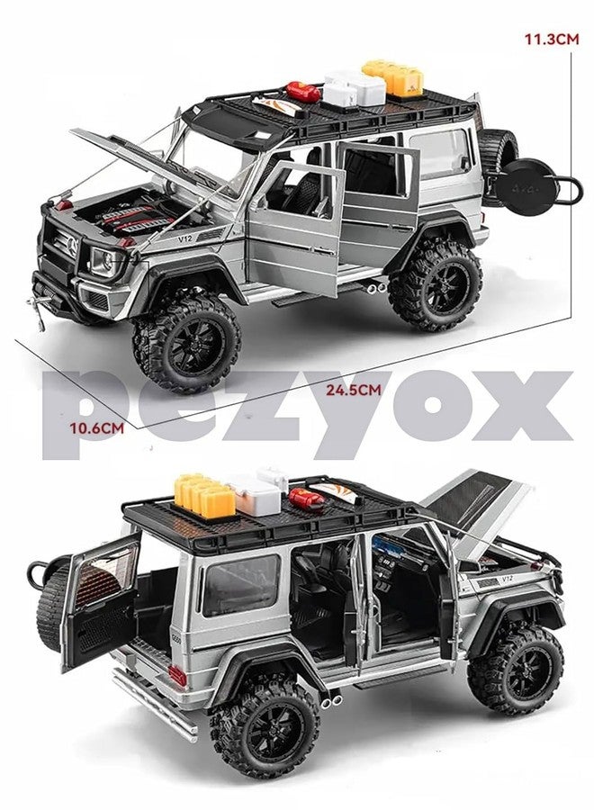 PEZYOX 1:24 Diecast Mercedes-Benz G550-4X4 Modified Metal Pull Back Car with 6 Openable Doors & Sound Light Auto Toy car Best Gift Toys for Kids Boys (Silver) - Image 3
