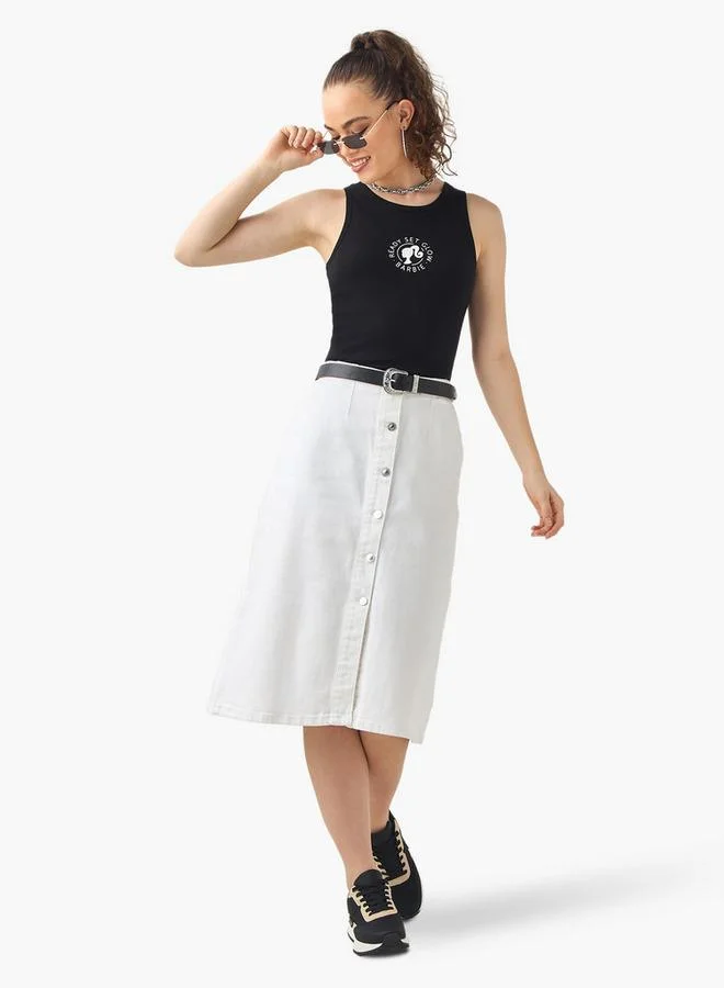 اس بي كاركترز توب بدون أكمام بطبعة باربي بياقة دائرية