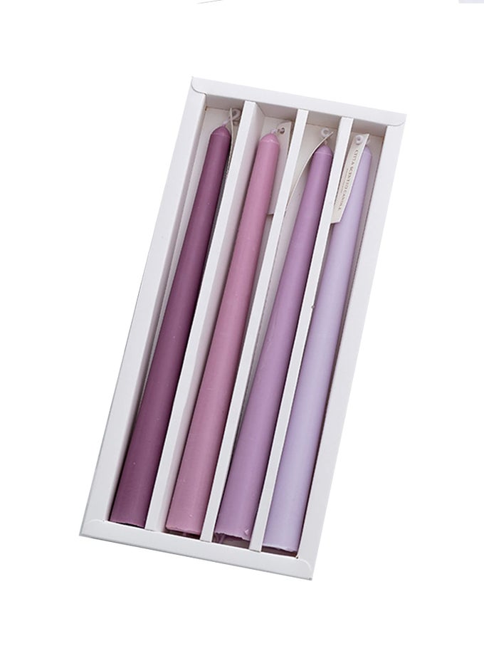 10 INCH PURPLE TAPER CANDLES SCENTED SMOKELESS CANDLE LONG CANDLES WAX COLORED TAPER CANDLES FOR DECOR WEDDINGFESTIVAL AND SPECIAL OCCASIONSSET OF 4GRADIENT PURPLE