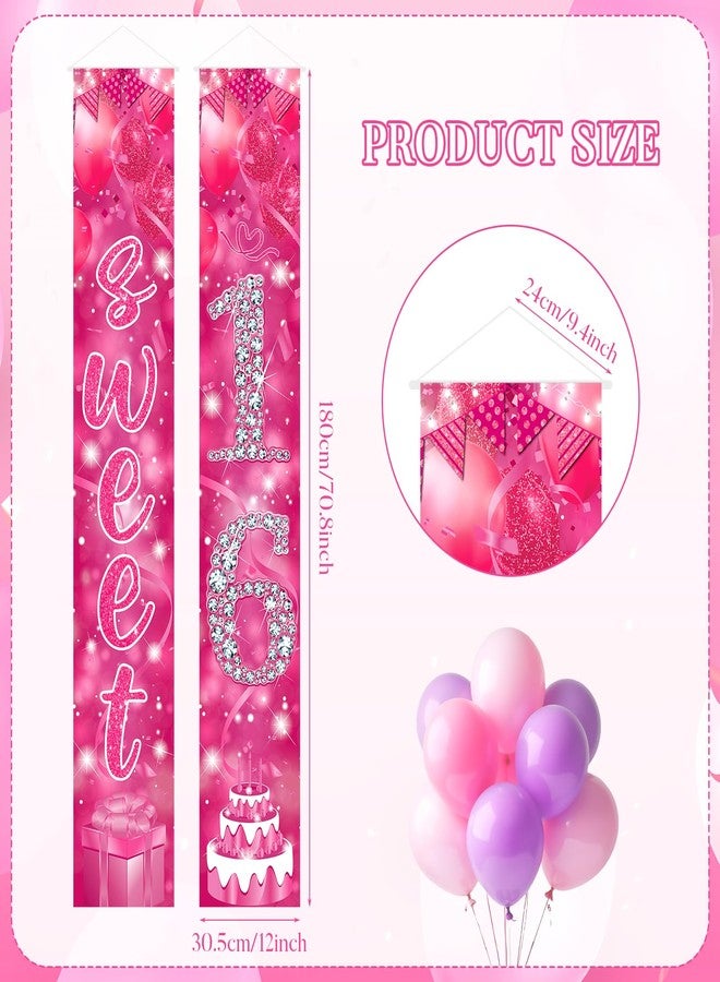 TagreSpike Sweet 16 Birthday Decorations Door Banner for Girls Hot Pink Happy 16th Birthday Porch Sign Sweet 16th Birthday Props Decor for Indoor Outdoor Sixteen Year Old Birthday Supplies - Image 4