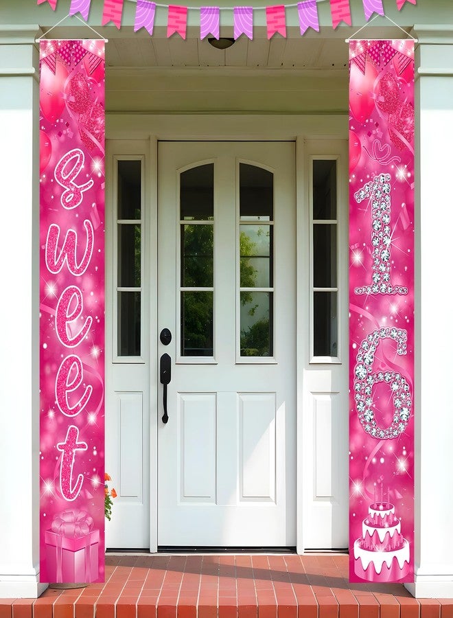 TagreSpike Sweet 16 Birthday Decorations Door Banner for Girls Hot Pink Happy 16th Birthday Porch Sign Sweet 16th Birthday Props Decor for Indoor Outdoor Sixteen Year Old Birthday Supplies - Image 3