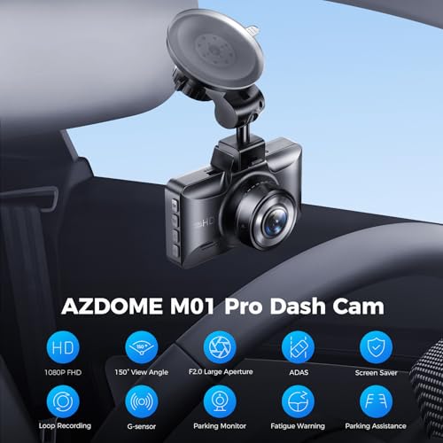 AZDOME كاميرا داش مزدوجة AZDOME M01 أمامية وخلفية مع بطاقة 64 جيجابايت مجانية، شاشة 3 بوصات، كاميرا لوحة القيادة مزدوجة للسيارة، مستشعر G-Sensor مدمج، وضع وقوف السيارات 24 ساعة (M01 Pro) - Image 2