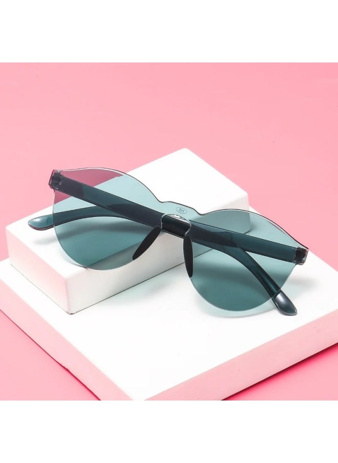 Generic - Fashion Rimless Transparent Sunglasses UV400 Oval Frameless Sun Glasses Vintage Red Pink Blue Yellow Orange Eyewear Gafas De Sol-Lenses Color:Blue - Image 1