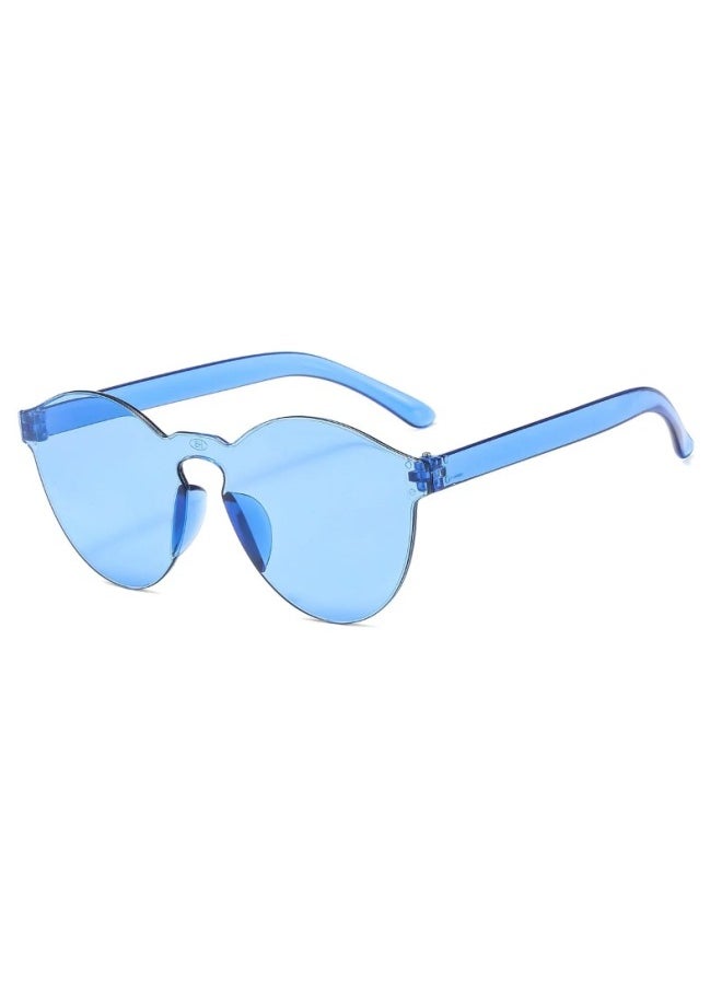 Generic - Fashion Rimless Transparent Sunglasses UV400 Oval Frameless Sun Glasses Vintage Red Pink Blue Yellow Orange Eyewear Gafas De Sol-Lenses Color:Blue - Image 1