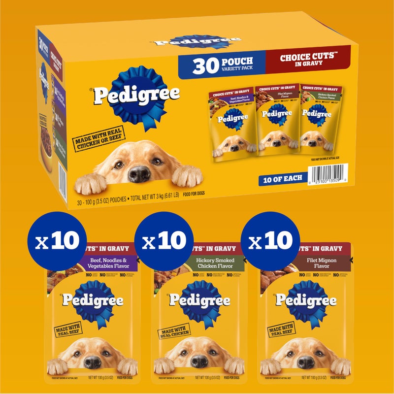 Pedigree Choice Cuts in Gravy Adult Soft Wet Dog Food Variety Pack, 3.5 oz. Pouches, 30-Count - Image 3