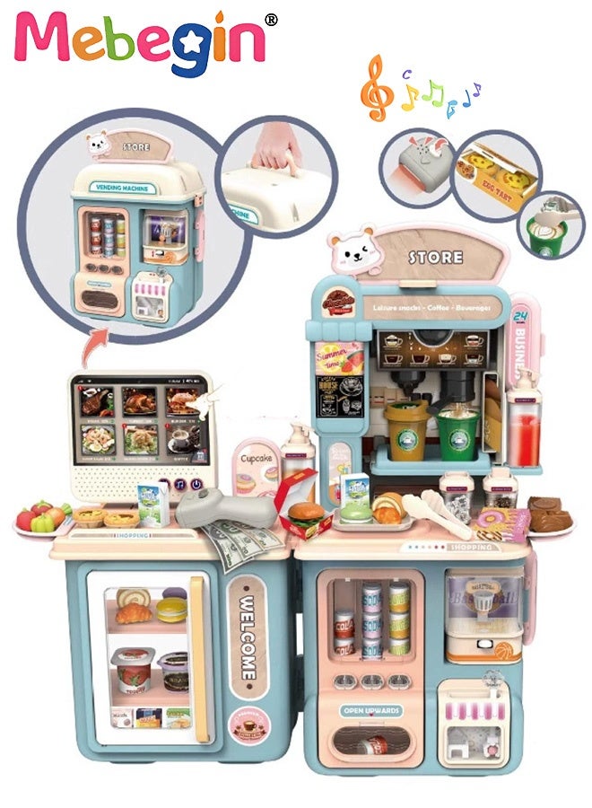 MEBEGIN Fun Supermarket Toy Set with Coffee Machine and Vending Machine, Creative Simulation Game Playset with Touchscreen Ordering Function, Receiving Ball game and Basketball Games, Creative Play House Toys, Educational Gift for Kids, Ideal Gift for Kids Aged 3+ - Image 1