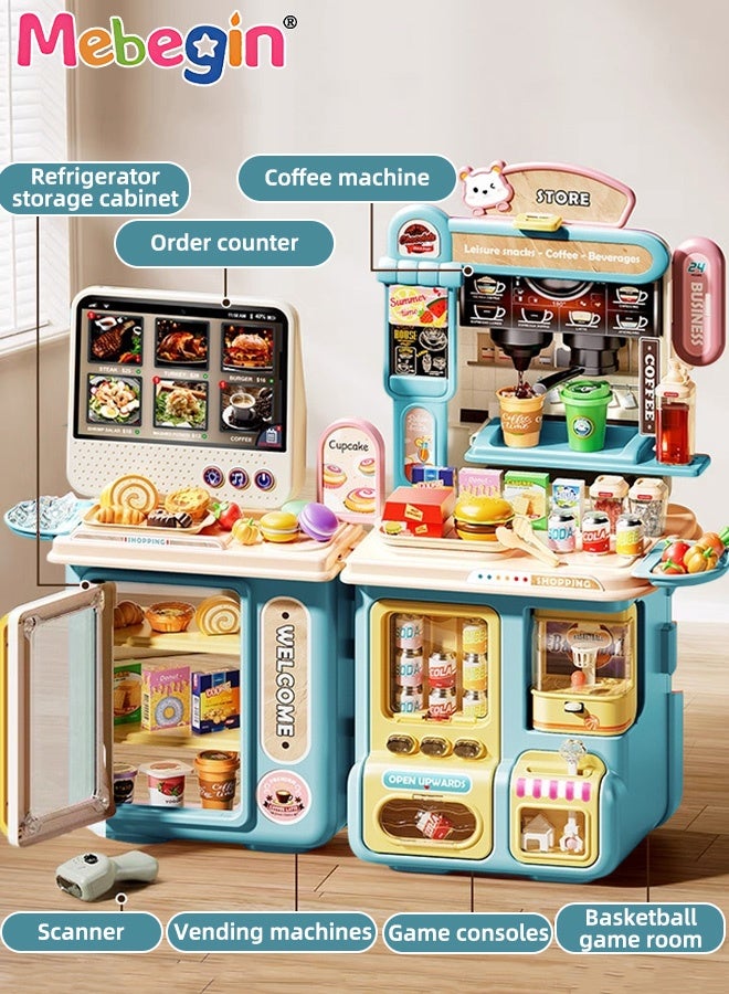 MEBEGIN Fun Supermarket Toy Set with Coffee Machine and Vending Machine, Creative Simulation Game Playset with Touchscreen Ordering Function, Receiving Ball game and Basketball Games, Creative Play House Toys, Educational Gift for Kids, Ideal Gift for Kids Aged 3+ - Image 3