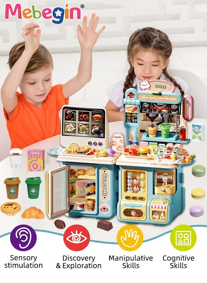 MEBEGIN Fun Supermarket Toy Set with Coffee Machine and Vending Machine, Creative Simulation Game Playset with Touchscreen Ordering Function, Receiving Ball game and Basketball Games, Creative Play House Toys, Educational Gift for Kids, Ideal Gift for Kids Aged 3+ - Image 2