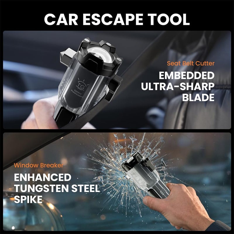 Yemao Car Safety Hammer Flashlight,Tactical Emergency Rescue Tool,Rechargeable LED High Lumens Flashlight,Car Window Glass Breaker and Seatbelt Cutter,Self Defense Multi-Function Torch - Image 4