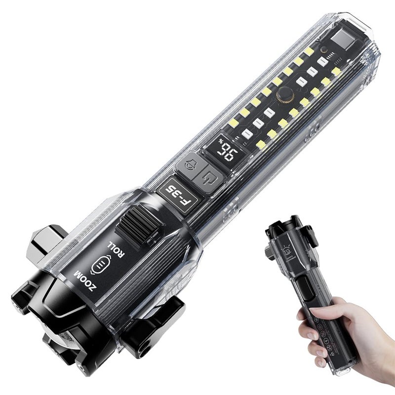 Yemao Car Safety Hammer Flashlight,Tactical Emergency Rescue Tool,Rechargeable LED High Lumens Flashlight,Car Window Glass Breaker and Seatbelt Cutter,Self Defense Multi-Function Torch - Image 1