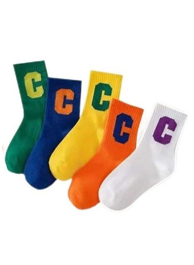 5 pairs of children's socks pure cotton mid-calf socks breathable and comfortable socks - Image 1
