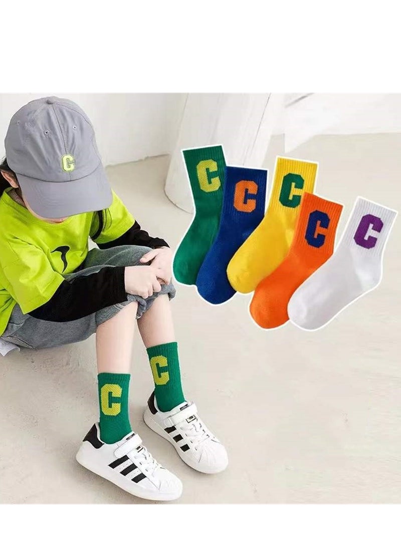 5 pairs of children's socks pure cotton mid-calf socks breathable and comfortable socks - Image 3