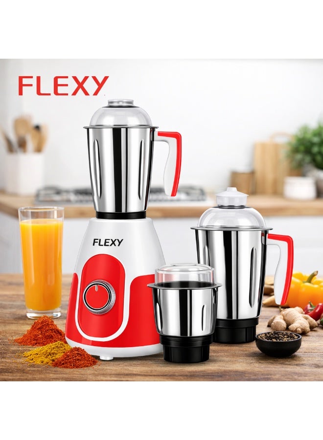 Flexy 1000W Mixer Grinder – 3-in-1 Stainless Steel Jar Set, 100% Copper Motor, Super Efficient Blades, German Technology, 2 Years Warranty - Image 3