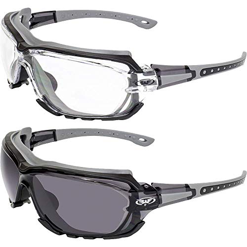 Global Vision Octane Padded Motorcycle Safety Sunglasses 2 Pair Clear and Smoke Lens ANSI Z87.1 - Image 1