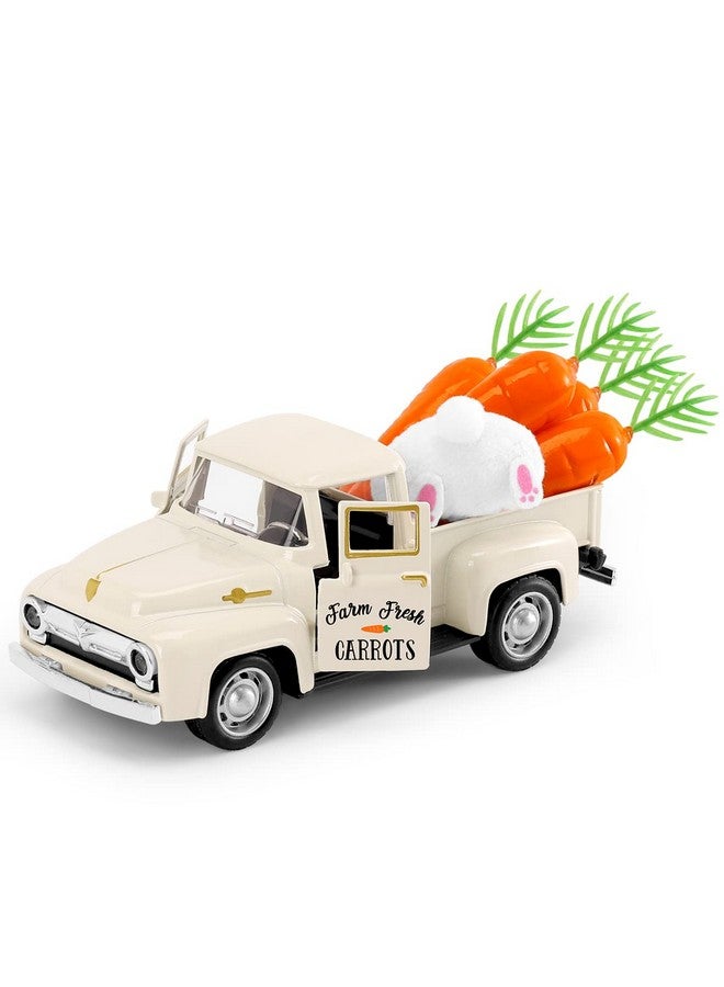 Huray Rayho Easter Farmhouse Metal Truck with Bunny Butt Carrots Vintage Pickup Truck for Easter Spring Holiday Home Kitchen Tiered Tray Tabletop Bookshelf Decor - Image 1