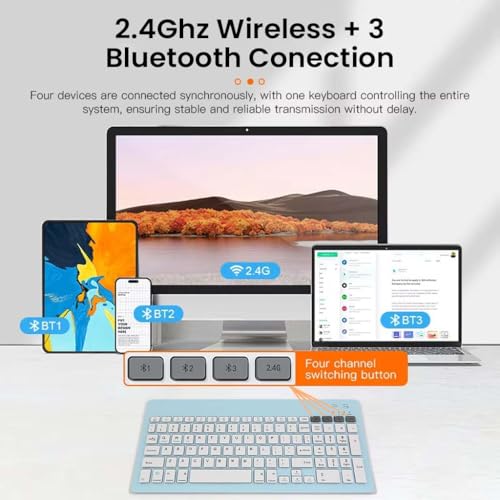 Concept Kart TECPHILE Wireless Keyboard and Mouse Combo, Multi Device Keyboard (3 BT5.0 + 2.4Ghz USB) and Mouse (BT5.0 + USB) Connectivity, Silent Easy Switch, Rechargeable, for Laptop, Mac, Computer Tablet (Blue) - Image 4