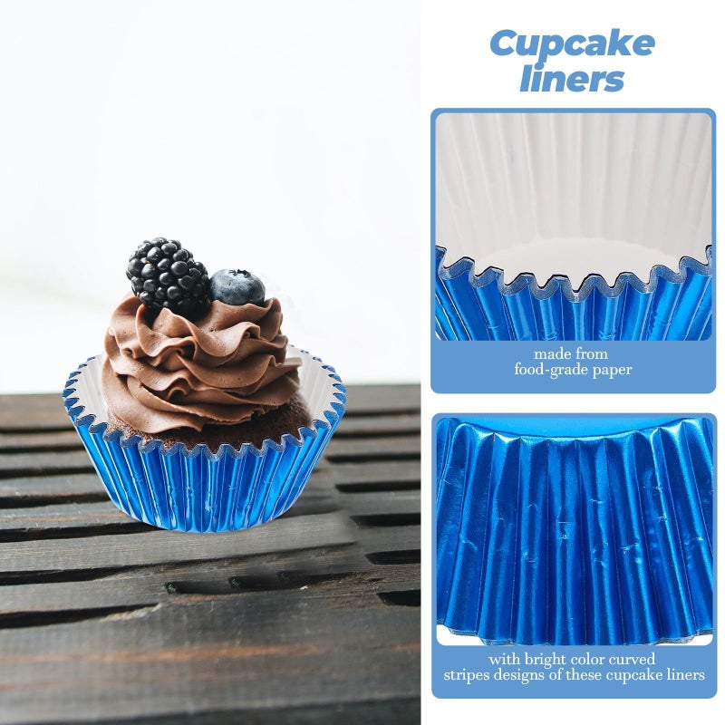 Thickened Blue Aluminum Foil Muffin Liners 100pcs Nonstick Baking Cup - Image 4