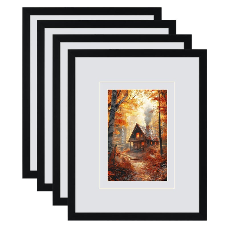 Serwrsw 8x10 Black Picture Frame with Double White Mat 4 Pack, 8 by 10 Family Wedding Frame Fits 3 Photo Sizes, with Mat for 4x6 or 5x7, without Mat for 8x10, Display on Tabletop or Wall - Image 1