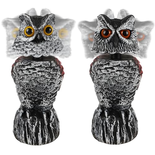 Hausse 2 Pack Fake Owl Decoy Bird Scarecrow Sculpture, 11.2 inch Wagging Head Plastic Owl Scare Birds Away, Owls Statue Nature Enemy Horned Pest Repellent for Outdoor Garden Yard - Image 1