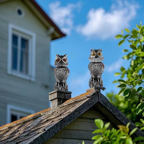 Hausse 2 Pack Fake Owl Decoy Bird Scarecrow Sculpture, 11.2 inch Wagging Head Plastic Owl Scare Birds Away, Owls Statue Nature Enemy Horned Pest Repellent for Outdoor Garden Yard - Image 3