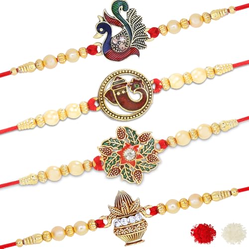 Riddhika Ventures Set of Multi Colour Family Rakhi with Roli Chawal and Greeting Card (E1G1M1P7) - Image 1