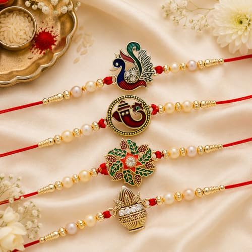 Riddhika Ventures Set of Multi Colour Family Rakhi with Roli Chawal and Greeting Card (E1G1M1P7) - Image 2