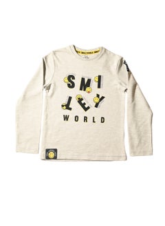 SMILEY Smiley World Cotton Long Sleeve Sweat Shirt with Printed Logo, Off-White  - Image 1
