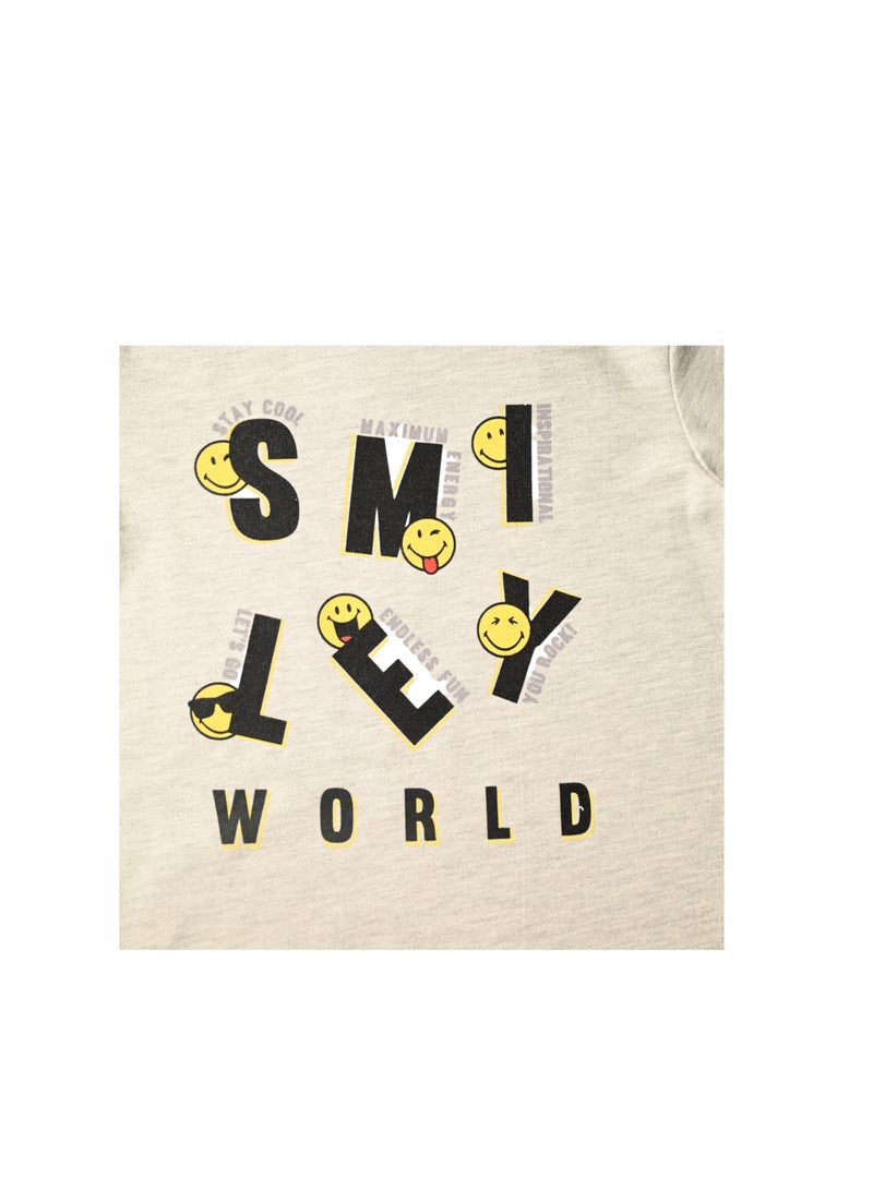 سمايلي سويت شيرت قطني بأكمام طويلة مع شعار مطبوع من Smiley World، أوف وايت  - Image 3