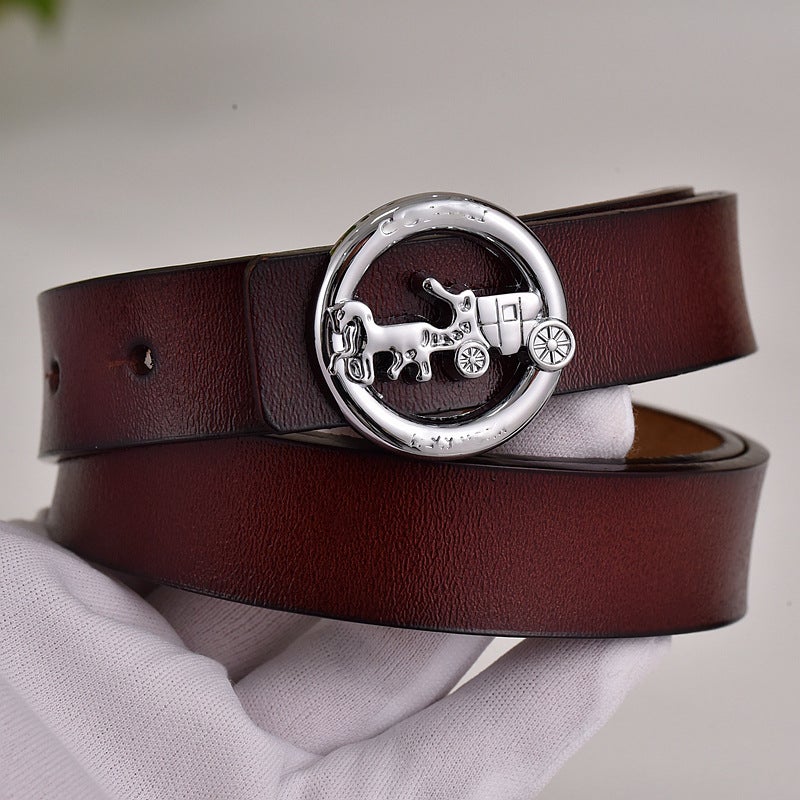 Cowhide Belt Women'S Shake Tone Marathon Belt Girls' Youth Fashion Trendy Trouser Belt Korean Internet Celebrant - Image 1