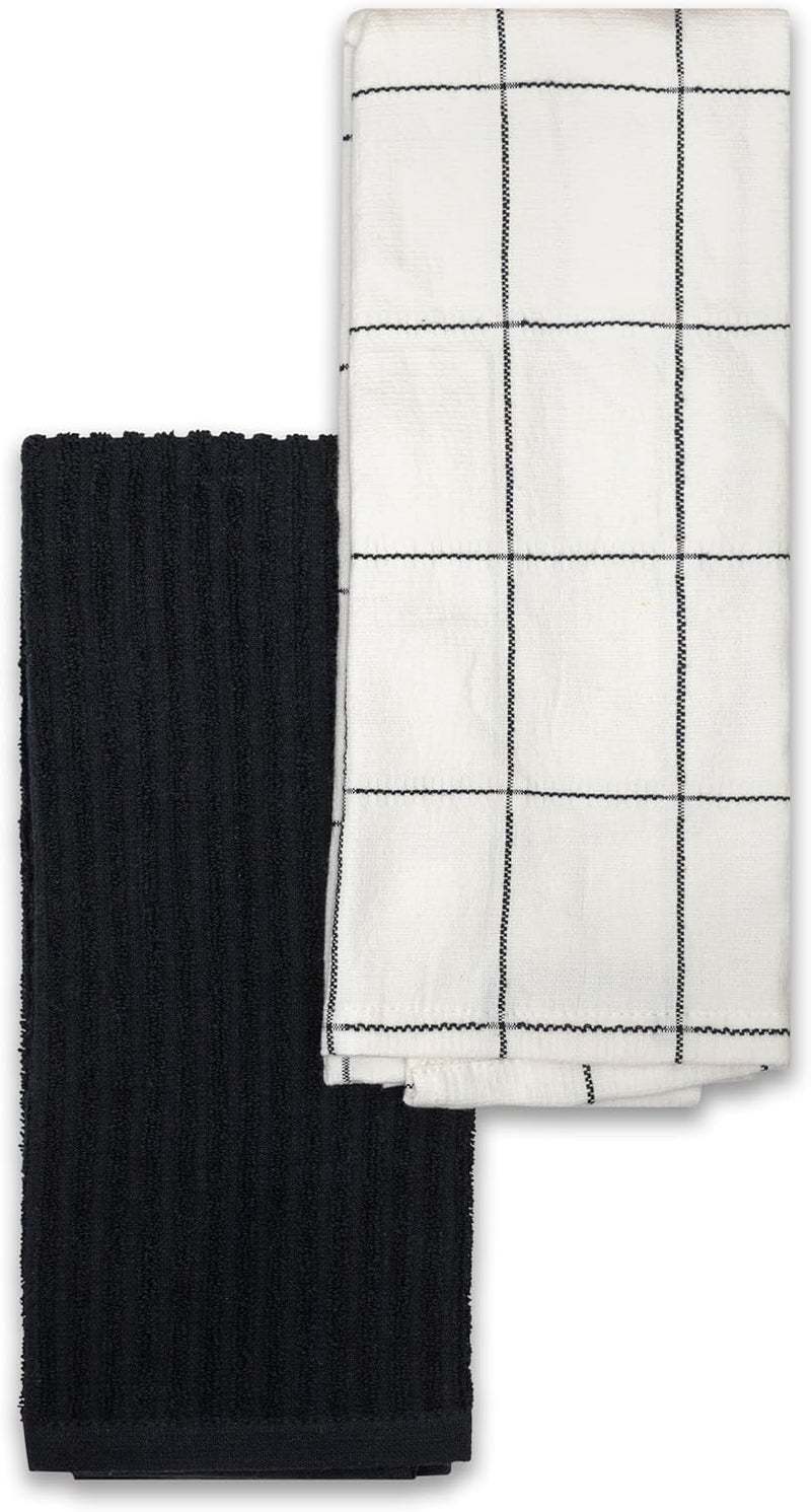 FRIGIDAIRE Carmen 2-Piece Cotton Kitchen Towel Set-Black and Square Print - Image 1