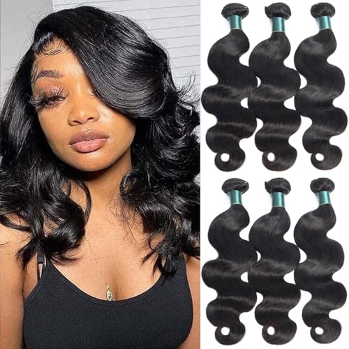 Superfect Human Hair Bundles 12 14 16 Inch Body Wave Bundles Human Hair 12A 100% Unprocessed Brazilian Virgin Hair Weave 3 Bundles Natural Black (12 14 16, Body 3Bundles) - Image 1