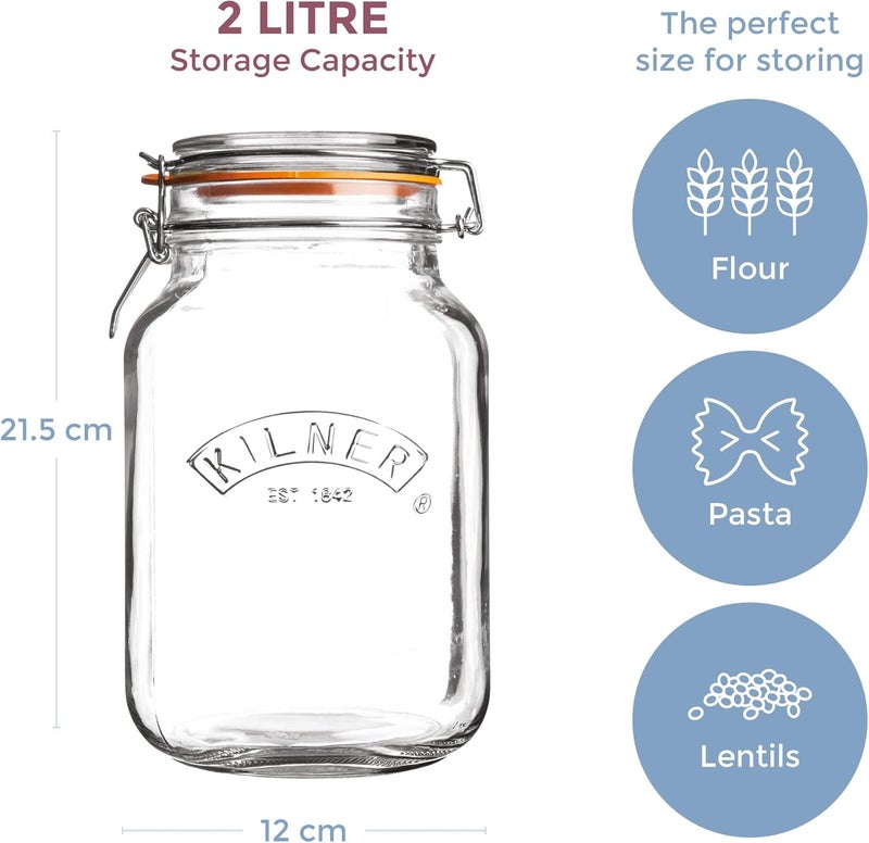 Kilner Square Glass Clip Top Preservation Storage Jar, 2 L - Image 5