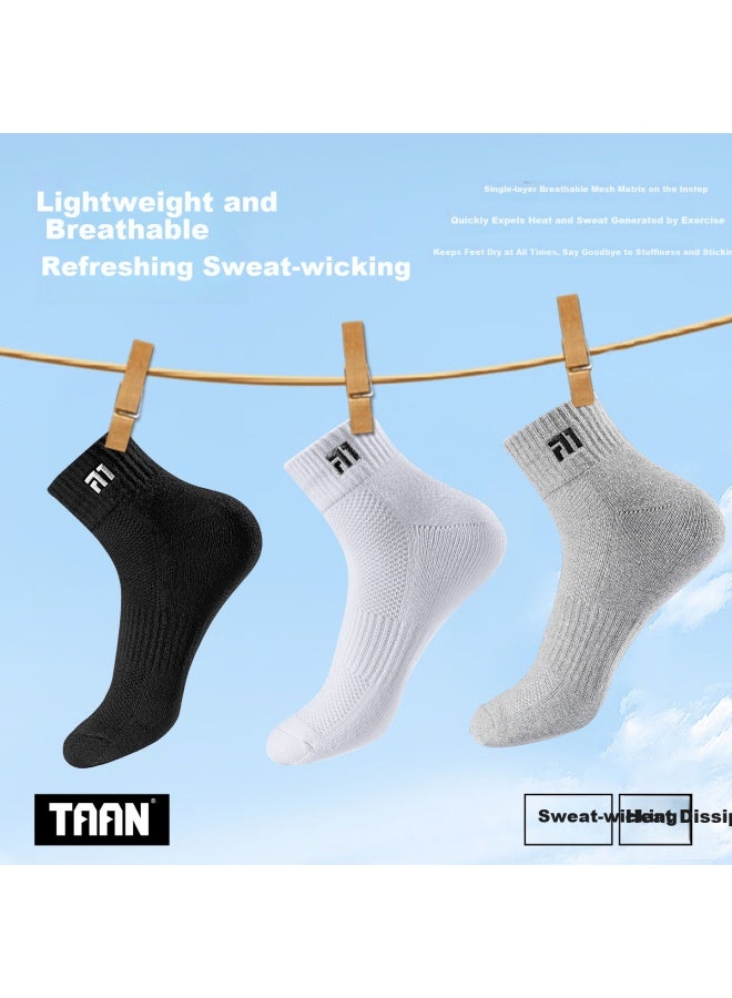 Taantaan Antibacterial Odor-resistant Towel Sole Breathable Short Sports Badminton Socks For Men T555 Gray 3-pack - Image 3