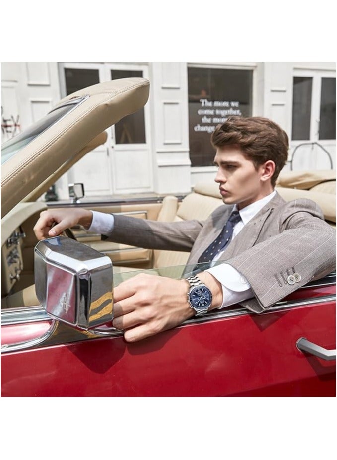 BENYAR Watches for Men Watch Quartz Luxury Stainless Steel Water Resistant Chronograph Watch 5140 Silver - Image 3