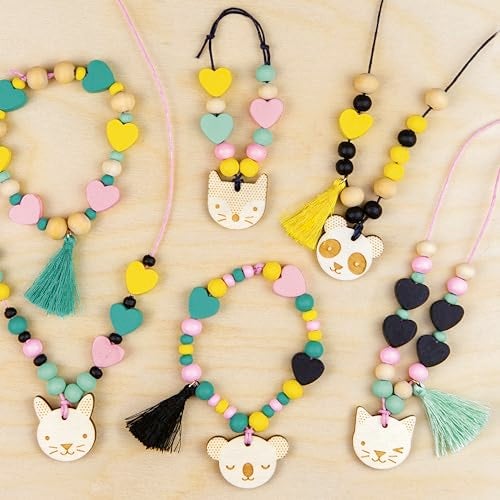 Petit Collage Animal Glam Wood Jewelry Set Craft Kit– Activity Set to Make Charm Bracelets and Necklaces for Women – Creative Toys for Ages 6+ – Ideal Crafts for Kids - Image 5