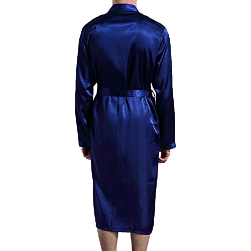 Lu's Chic Men's Silk Robe Lightweight Satin Kimono Summer SPA Lounge Long Sleeve Silky Bath Robe Soft Knee Length Bathrobe with Pocket Blue X-Large - Image 5