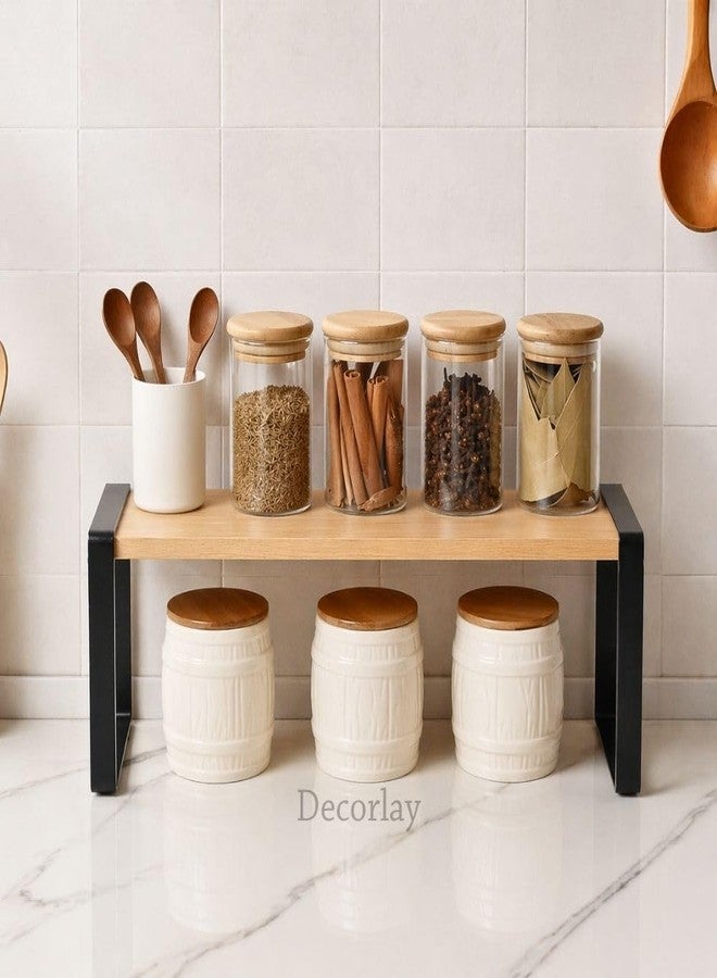 Decorlay Metal & Wooden Spice Rack Organizer Space Saver Counter-top Storage for Kitchen, Bathroom, Office, and Cosmetics (Black + Beech, Single - Tier) - Image 4
