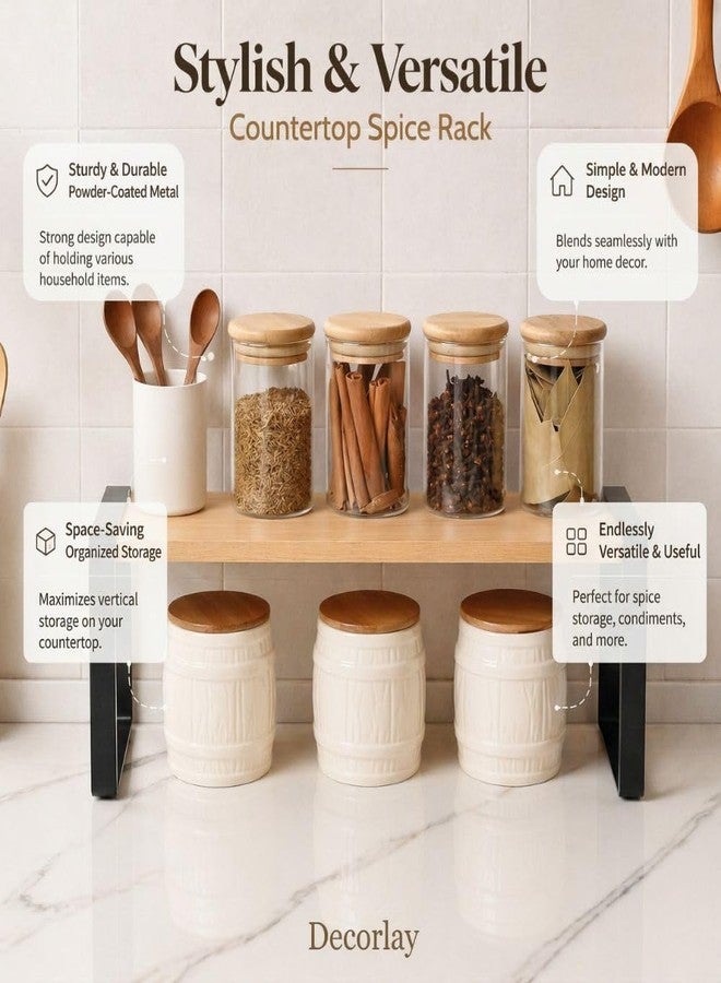Decorlay Metal & Wooden Spice Rack Organizer Space Saver Counter-top Storage for Kitchen, Bathroom, Office, and Cosmetics (Black + Beech, Single - Tier) - Image 2