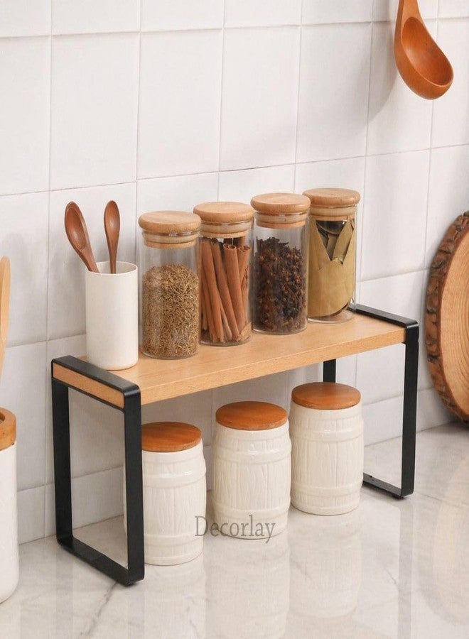 Decorlay Metal & Wooden Spice Rack Organizer Space Saver Counter-top Storage for Kitchen, Bathroom, Office, and Cosmetics (Black + Beech, Single - Tier) - Image 1