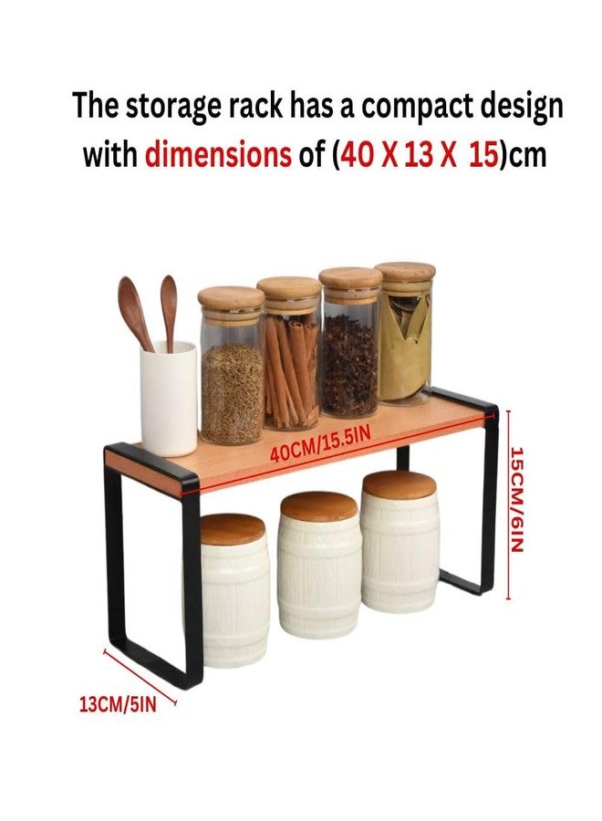 Decorlay Metal & Wooden Spice Rack Organizer Space Saver Counter-top Storage for Kitchen, Bathroom, Office, and Cosmetics (Black + Beech, Single - Tier) - Image 3