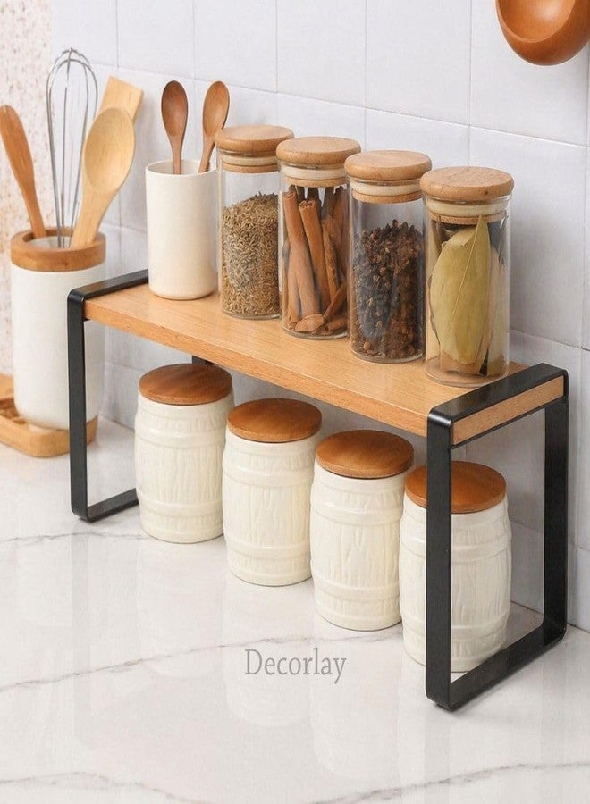 Decorlay Metal & Wooden Spice Rack Organizer Space Saver Counter-top Storage for Kitchen, Bathroom, Office, and Cosmetics (Black + Beech, Single - Tier) - Image 5