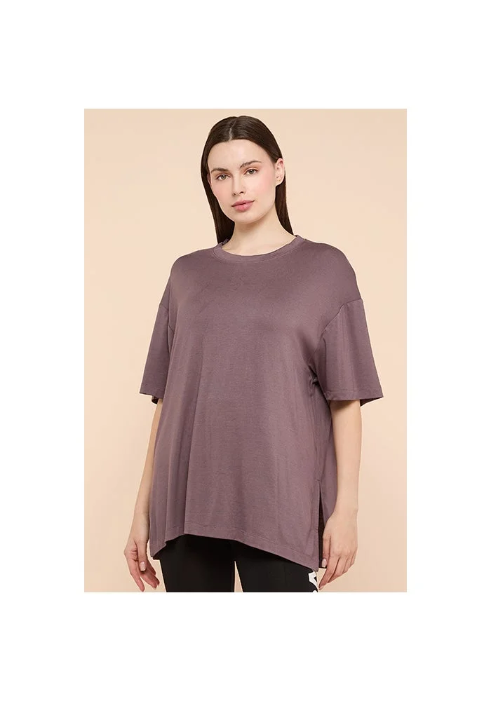 Solid Oversized Active T-Shirts with Crew Neck and Short Sleeves