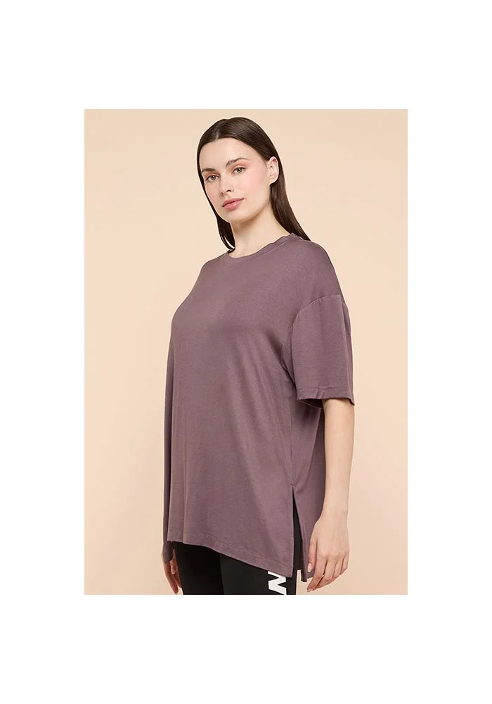 R&b  Solid Oversized Active T-Shirts with Crew Neck and Short Sleeves for Women | Best Price UAE