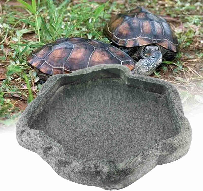 Cryfokt Reptile Feeder Terraium Bowl for Bearded Dragon Lizard Frog Gecko Tortoise Hermit Crab, Imitation Rock Design ABS Resin Shallow ReptileFeeder, Pet Safety Reptile Water Dish Food Bowl - Image 4