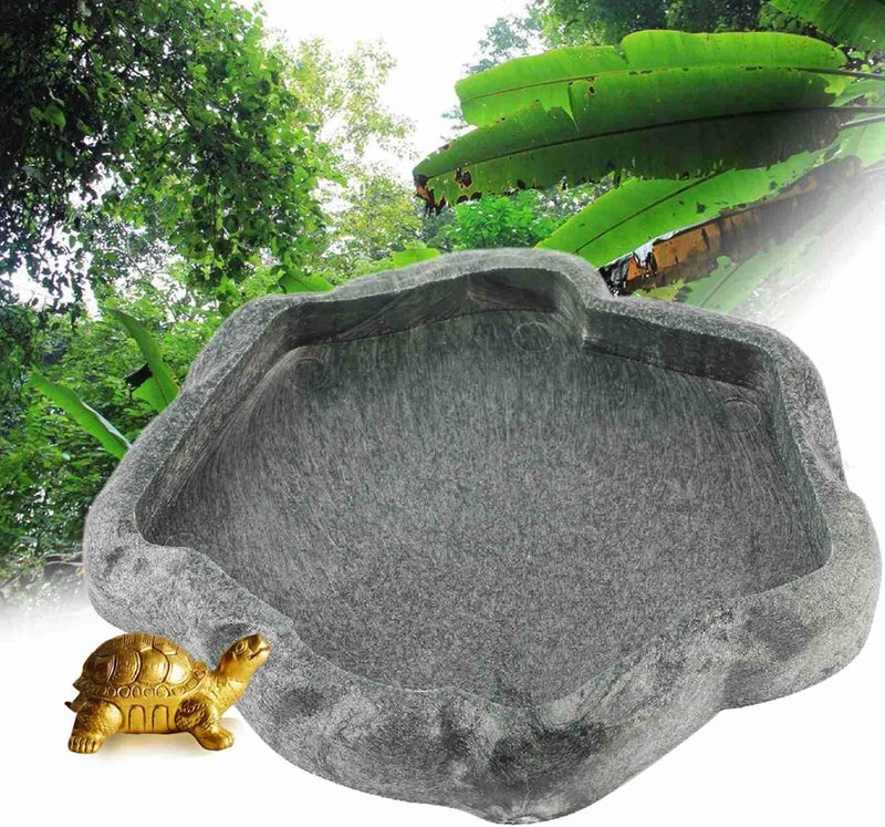 Cryfokt Reptile Feeder Terraium Bowl for Bearded Dragon Lizard Frog Gecko Tortoise Hermit Crab, Imitation Rock Design ABS Resin Shallow ReptileFeeder, Pet Safety Reptile Water Dish Food Bowl - Image 2