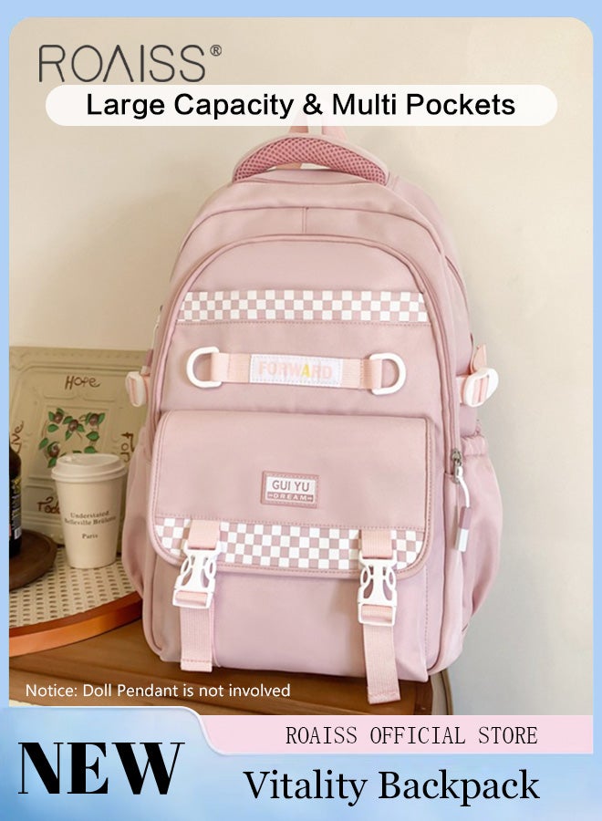 roaiss Large Capacity Pink Backpack for Women Girls Students Minimalist Fashionable Lightweight Portable Daypack Can Fit Laptop with Multiple Pockets and Zippers for Travel Commute or Outdoors Sports - Image 1