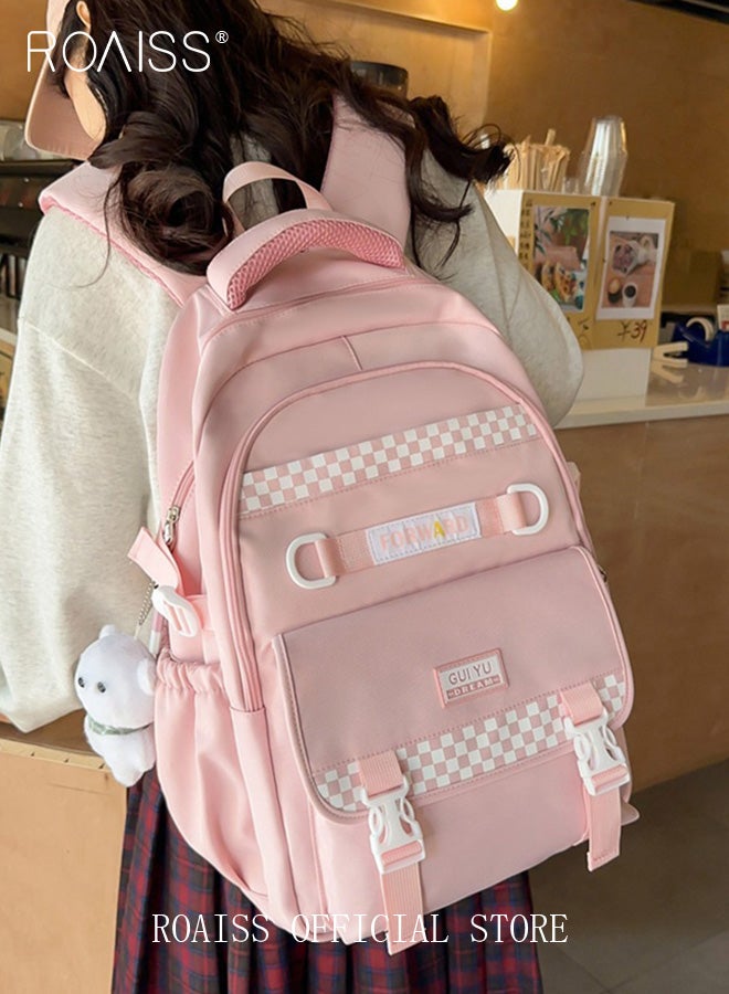 roaiss Large Capacity Pink Backpack for Women Girls Students Minimalist Fashionable Lightweight Portable Daypack Can Fit Laptop with Multiple Pockets and Zippers for Travel Commute or Outdoors Sports - Image 2