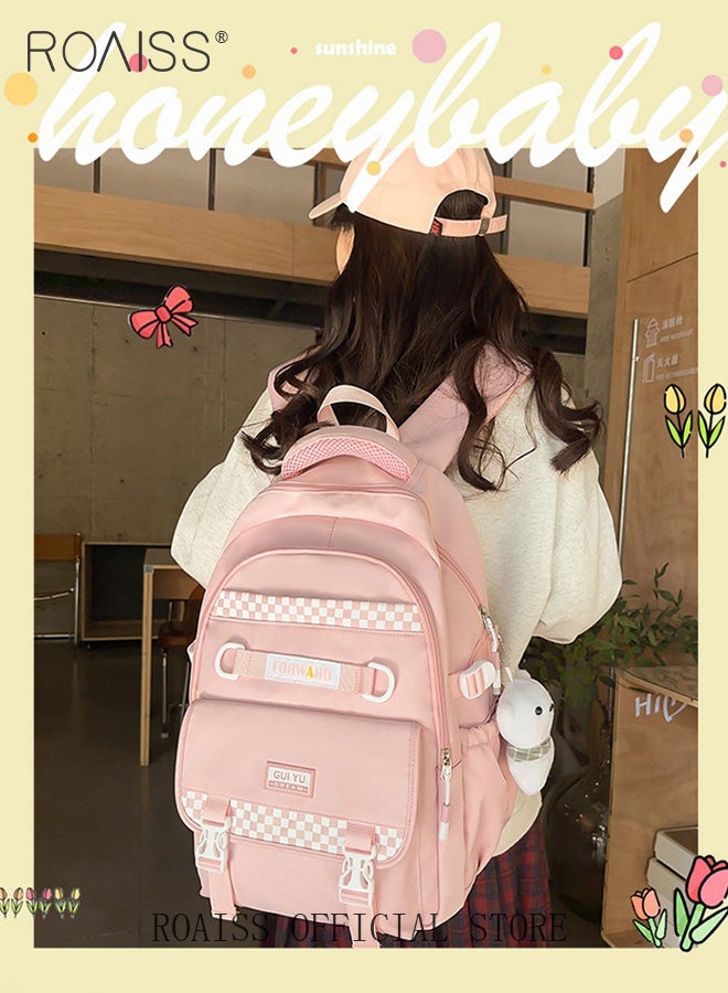 roaiss Large Capacity Pink Backpack for Women Girls Students Minimalist Fashionable Lightweight Portable Daypack Can Fit Laptop with Multiple Pockets and Zippers for Travel Commute or Outdoors Sports - Image 5