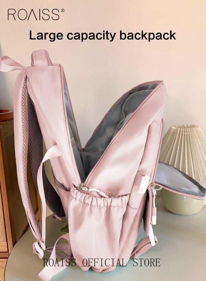 roaiss Large Capacity Pink Backpack for Women Girls Students Minimalist Fashionable Lightweight Portable Daypack Can Fit Laptop with Multiple Pockets and Zippers for Travel Commute or Outdoors Sports - Image 4